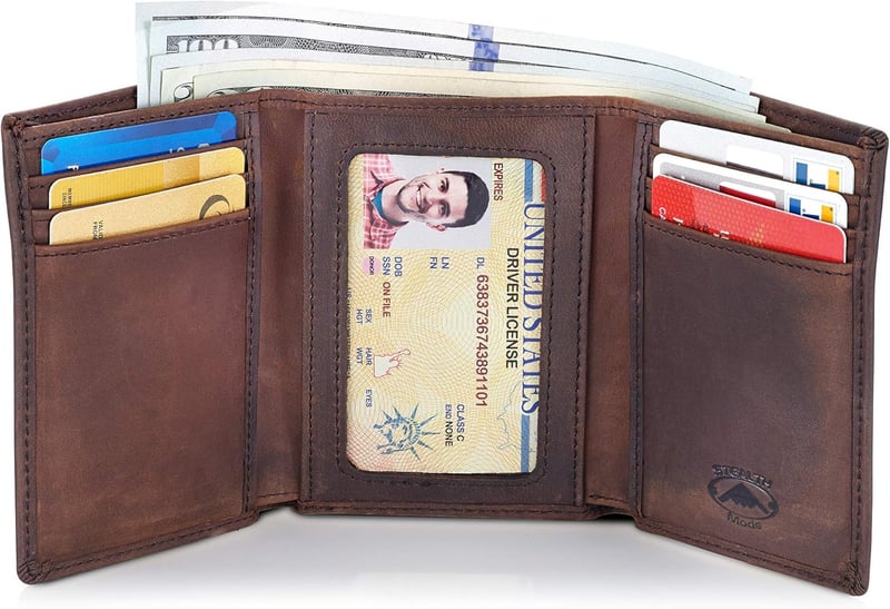 Trifold Leather Wallet for Men with RFID Blocking