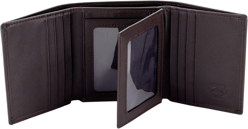 Men's RFID Leather Wallet, Trifold with Flip-Out ID Holder