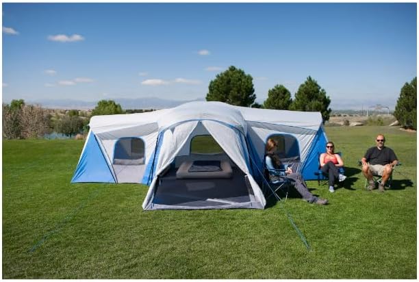 16-Person Cabin Tent, 3-Room, Blue/Silver