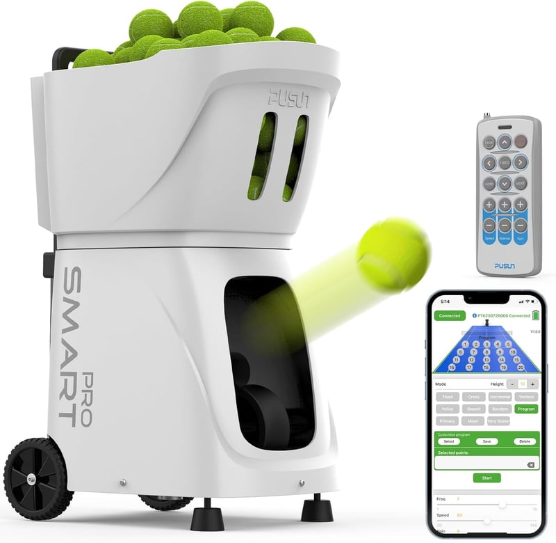 Smart Tennis Ball Machine with App Control, 100+ Ball Capacity