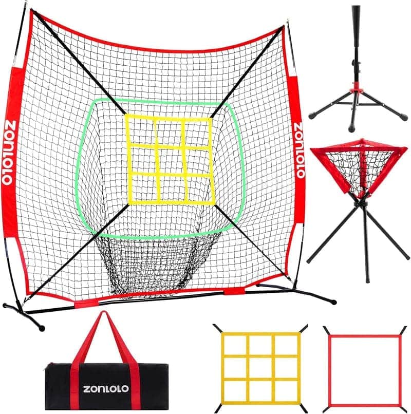 6x6ft Baseball & Softball Net with Tee, Caddy & Strike Zones