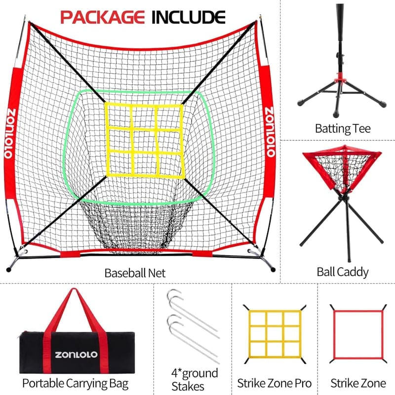 6x6ft Baseball & Softball Net with Tee, Caddy & Strike Zones