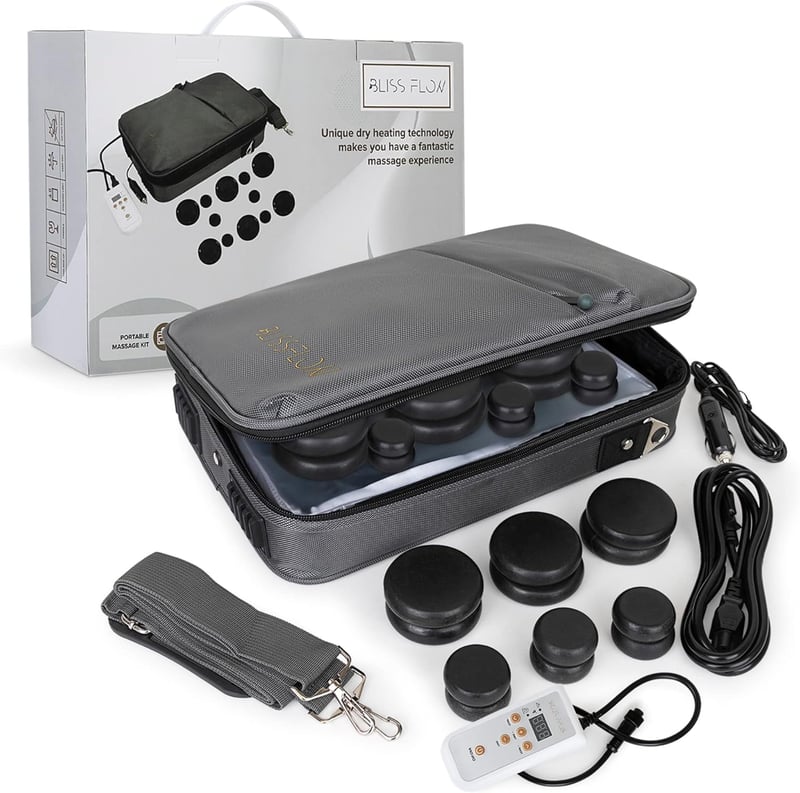 Hot Stone Massage Set with Warmer – 12 Basalt Stones