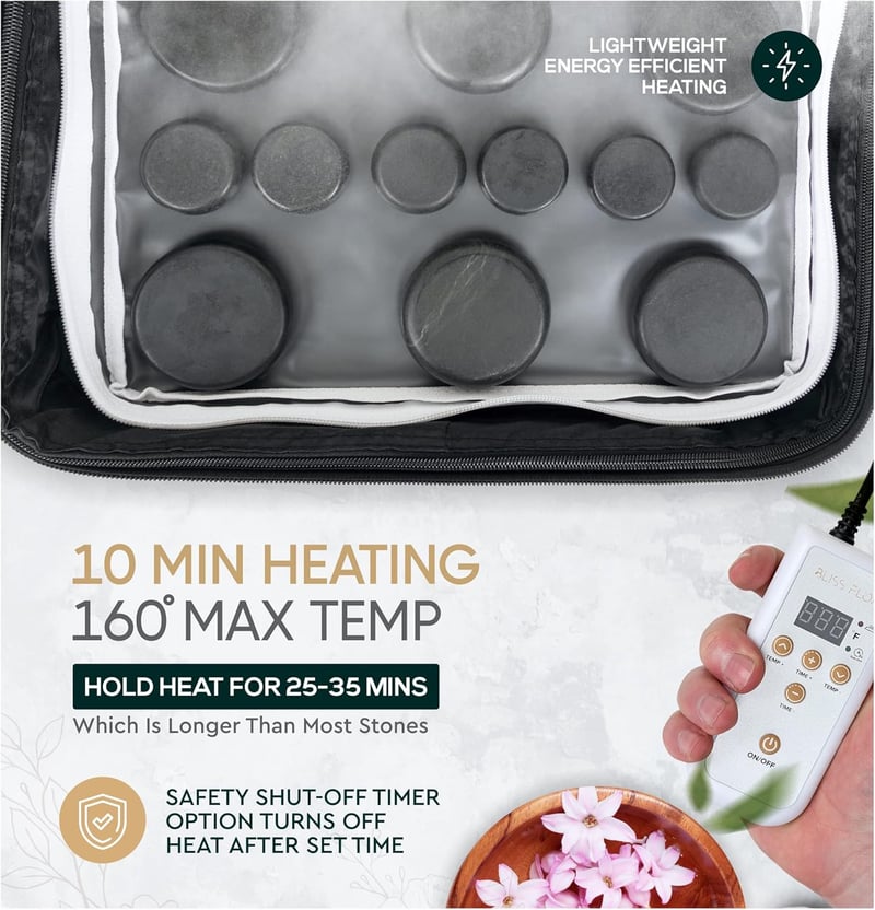 Hot Stone Massage Set with Warmer – 12 Basalt Stones