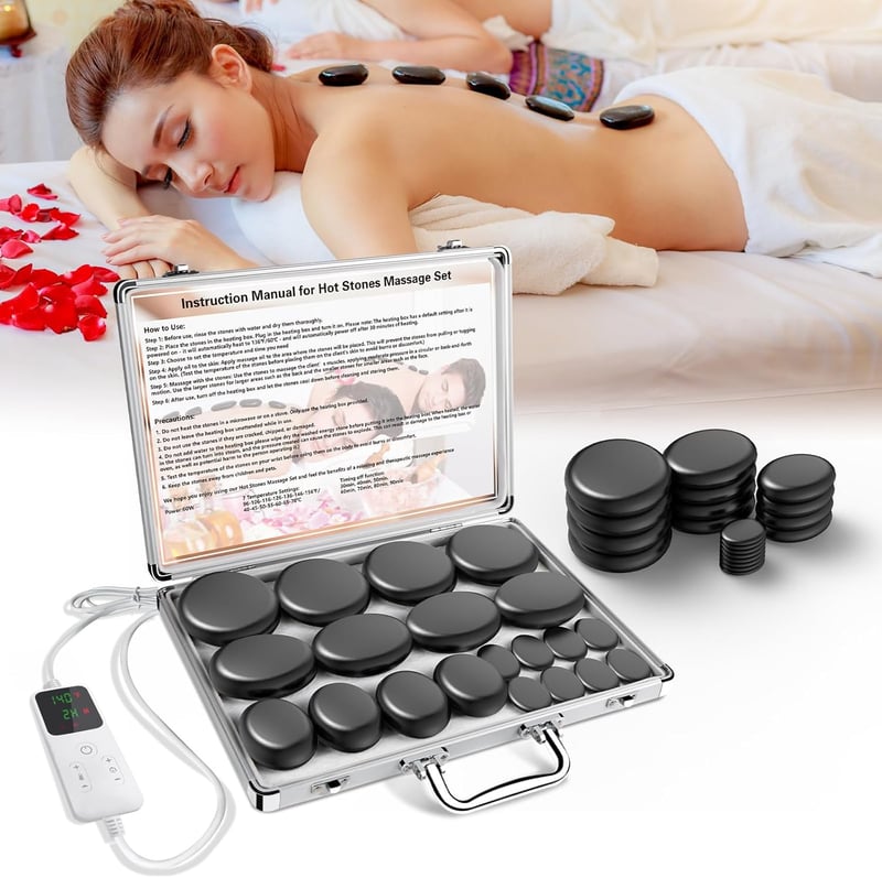 Hot Stone Massage Set with Heater Kit - 20 Basalt Stones