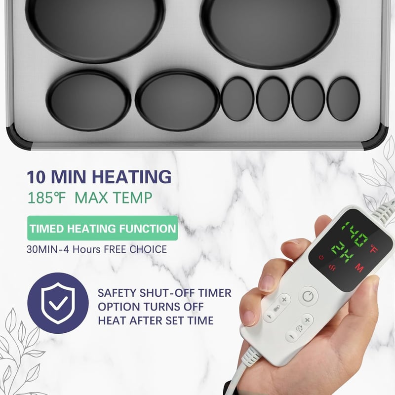 Hot Stone Massage Set with Heater Kit - 20 Basalt Stones