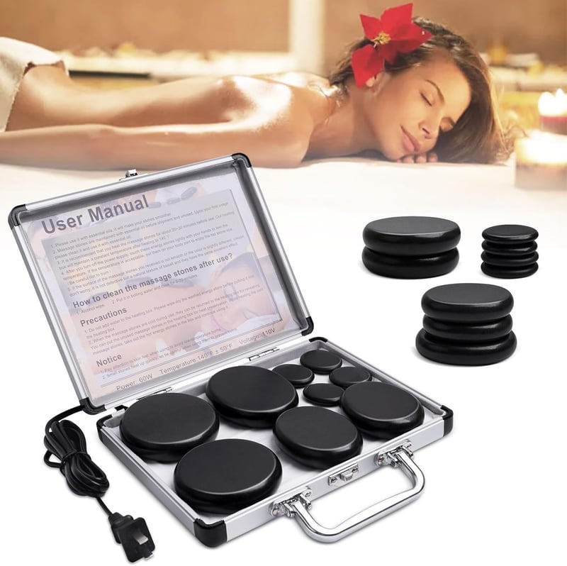 Hot Stones Massage Kit with Heater, 9-Piece Basalt Spa Set