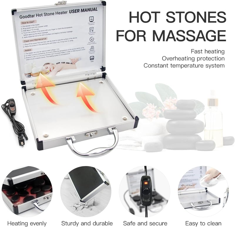 14-Piece Hot Stone Massage Kit with Heater for Home & Spa Therapy