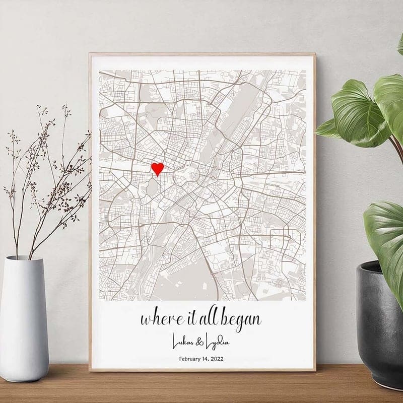 Valentine's Day Personalized Couple Map Print