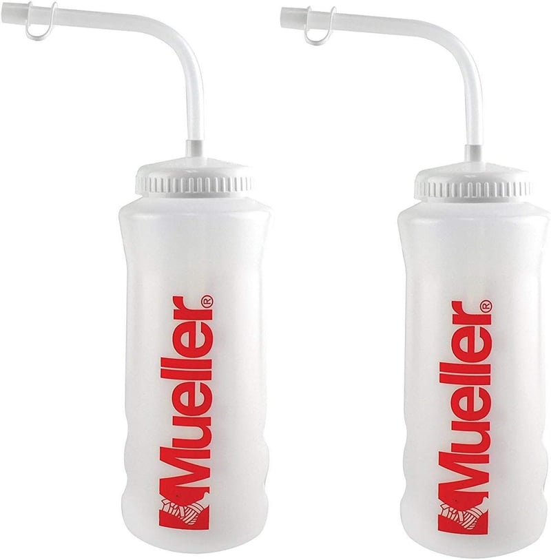 Quart Bottle with Straw, Natural Color, Red Lettering