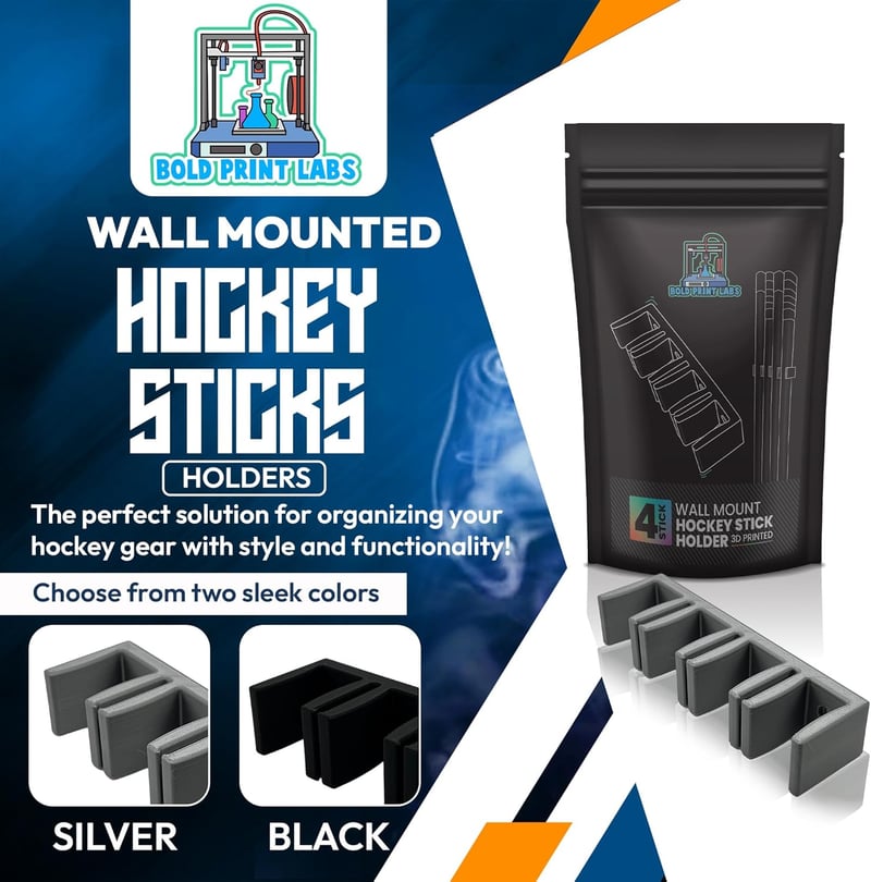 Hockey Stick Wall Mount Organizer, Black, Holds 6 Sticks