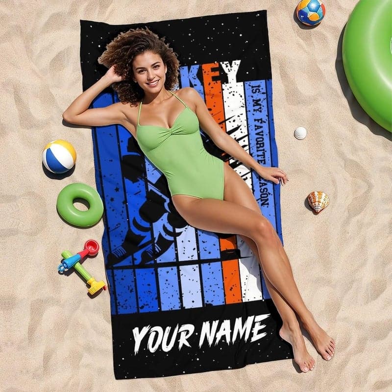 Personalized Hockey Beach Towel, Quick-Dry Microfiber, Custom Name