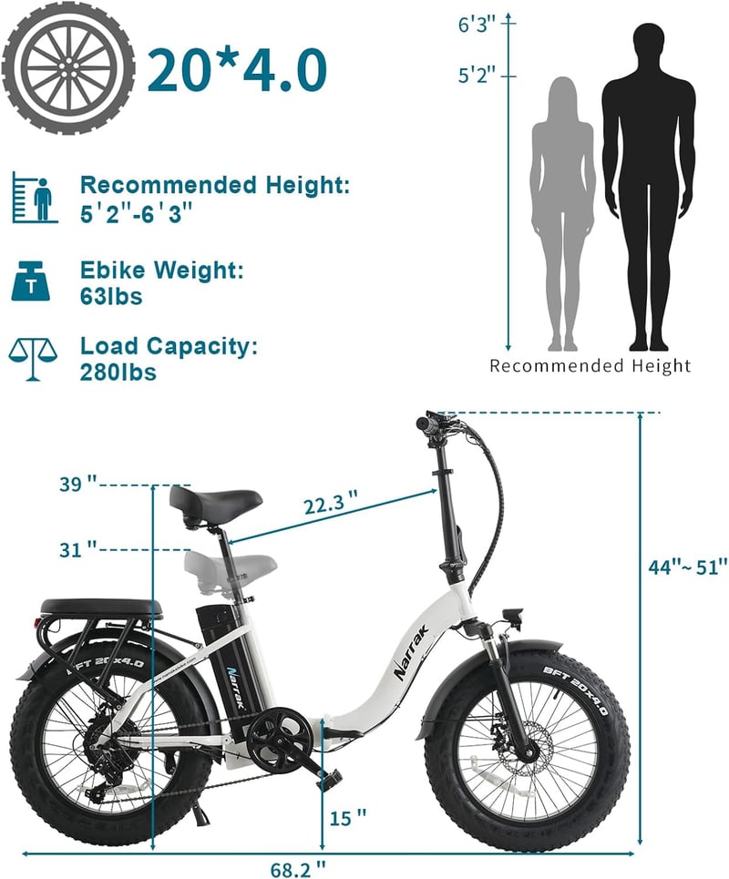 Folding Fat Tire Electric Bike, 48V Battery, 28MPH Speed