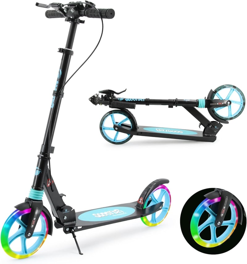 Scooter with LED Wheels & Handbrake, Kids & Teens 12+