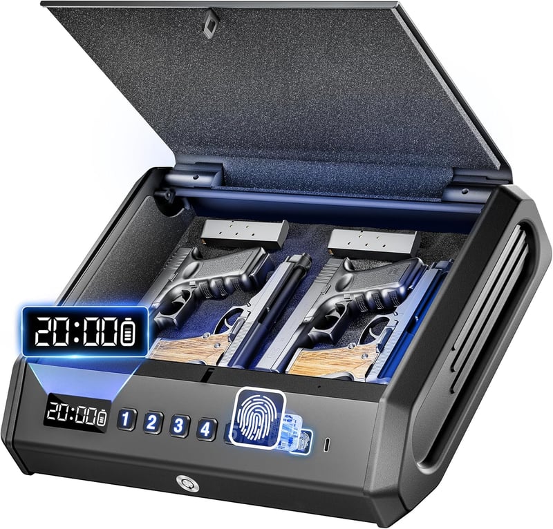 Biometric Gun Safe for 4 Pistols with Internal Light