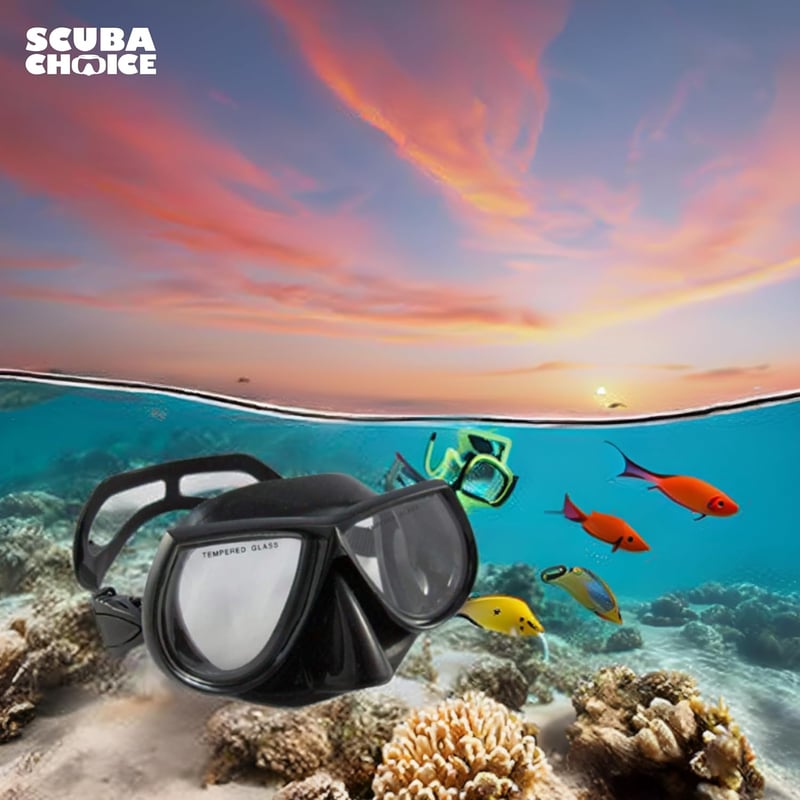 Black Dive Mask: Scuba & Spearfishing, Tempered Glass