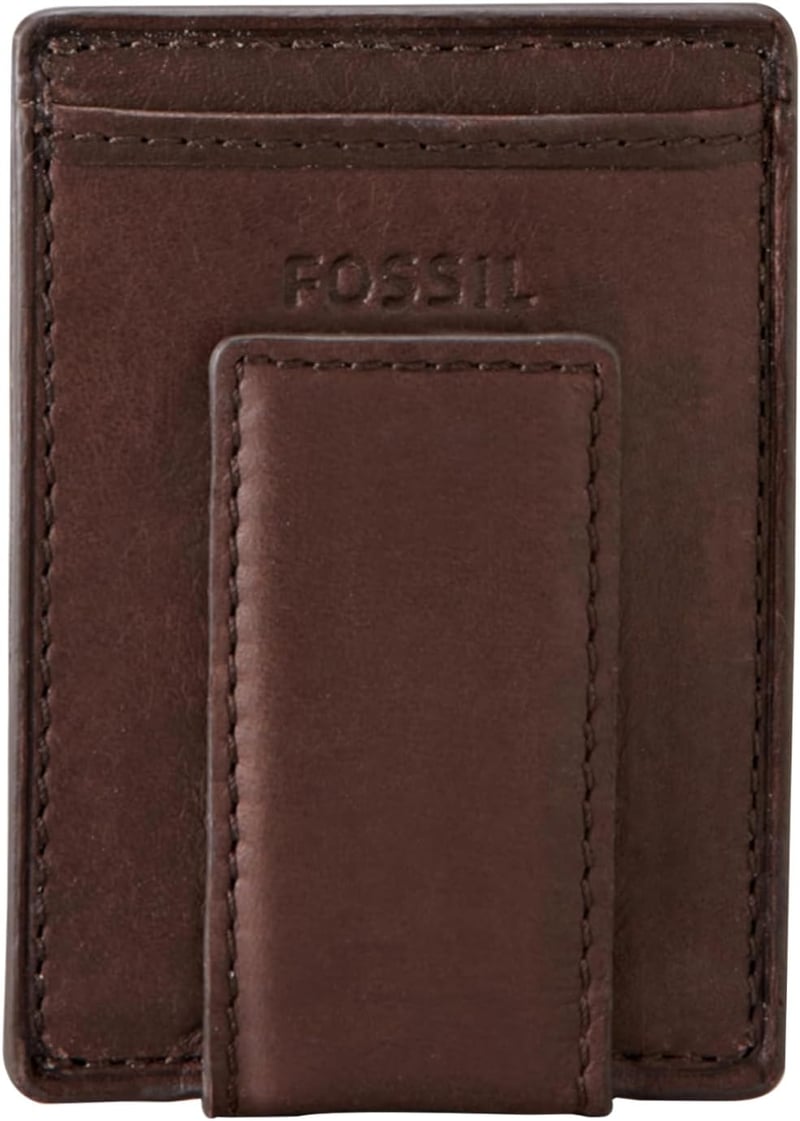 Men's Leather Card Case with Money Clip, Brown