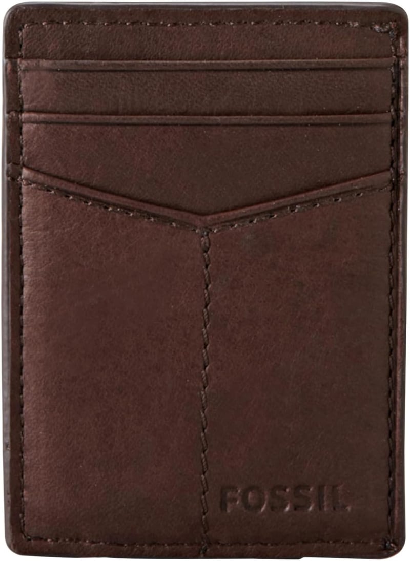 Men's Leather Magnetic Card Case & Money Clip Wallet, Brown