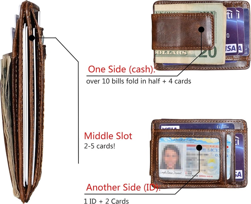 Men's Slim RFID Leather Money Clip Wallet