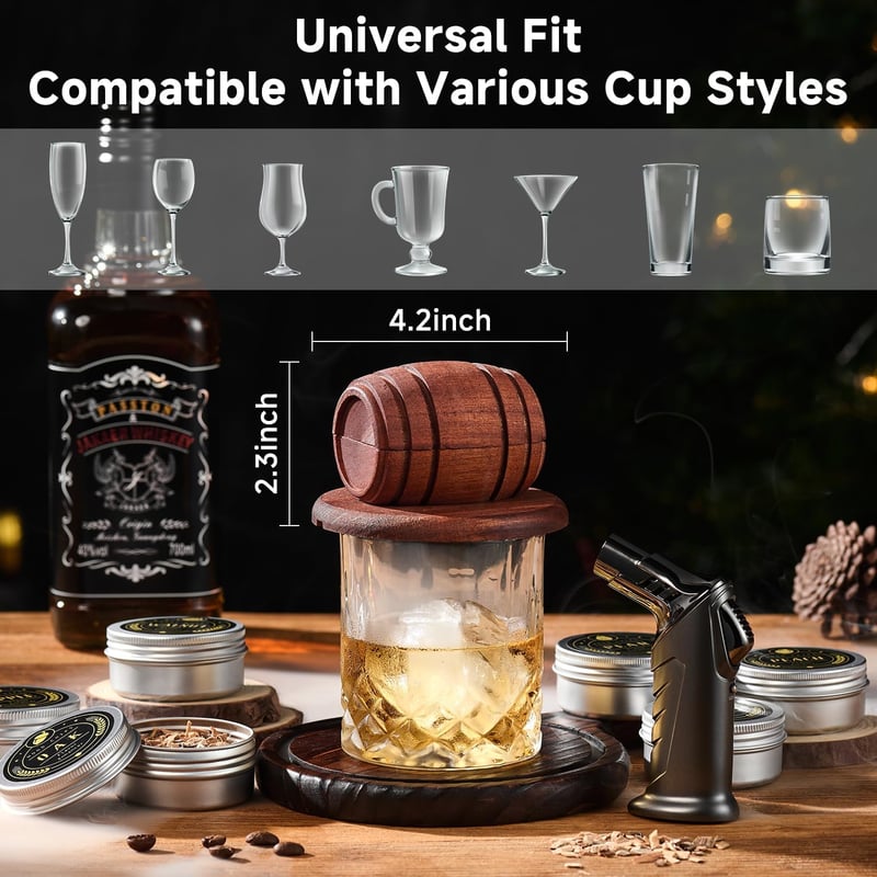 Whiskey Smoker Kit with Torch and 6 Wood Chip Flavors – Birthday Gift for Men