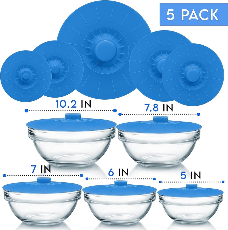 Reusable Silicone Bowl Lid Set - Blue, Food Safe