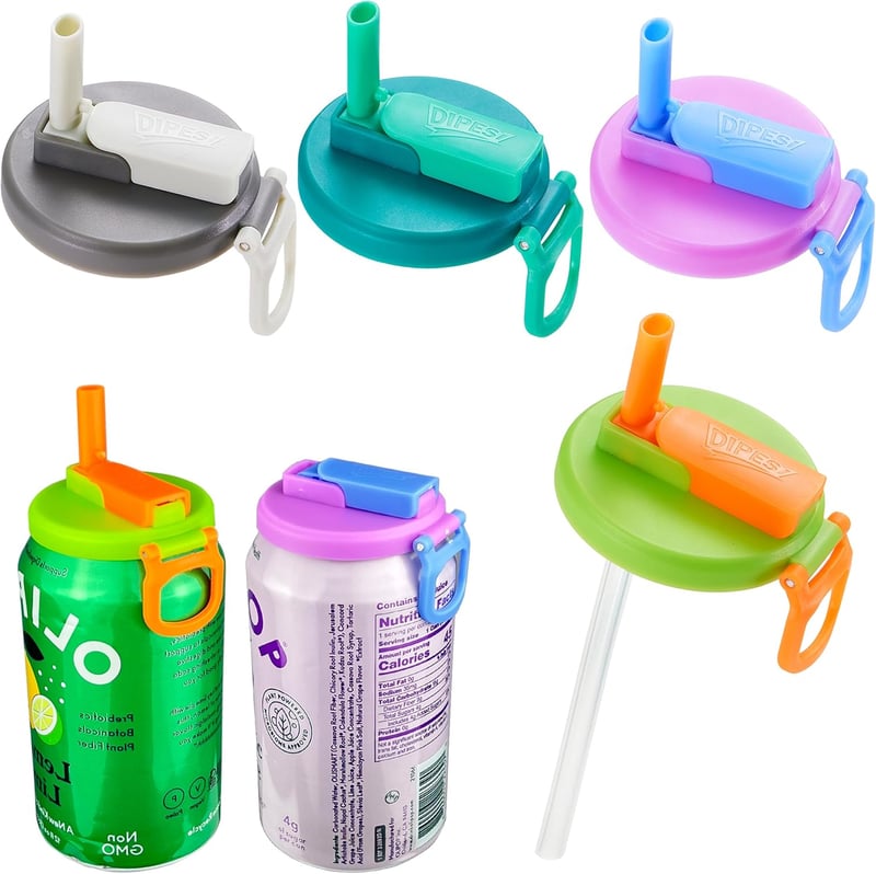Soda Can Lids with BPA-Free Silicone Straws, 4-Pack