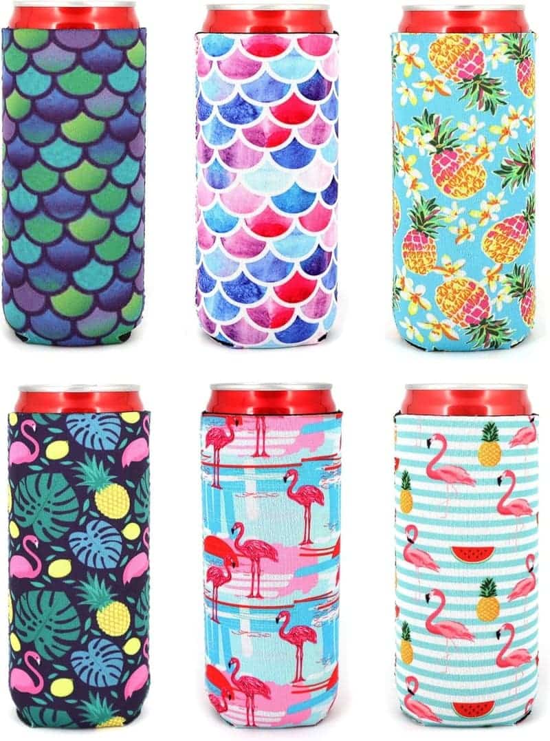 Beer Can Cooler Sleeves, Neoprene, 6-Pack, Fits 12oz