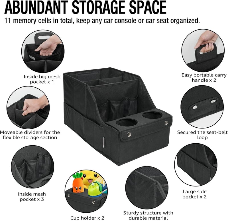 Backseat Organizer with 11 Compartments, 2 Cup Holders