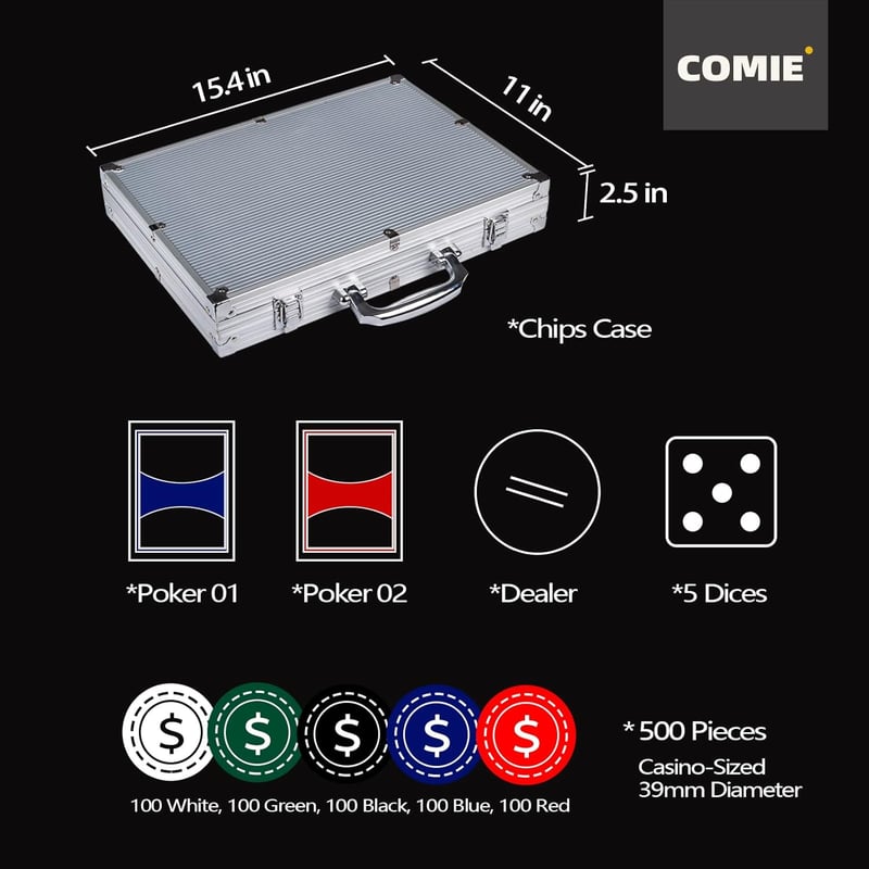 500-Piece Poker Chip Set with Aluminum Case, 11.5g Chips