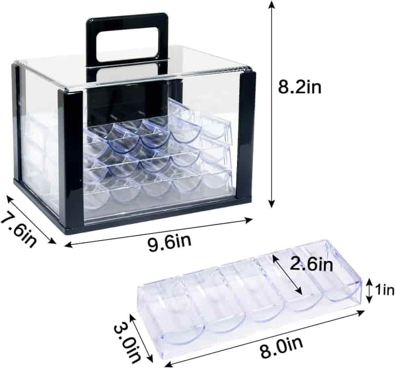 Poker Chip Display Case with Trays for 600/1000 Standard Chips