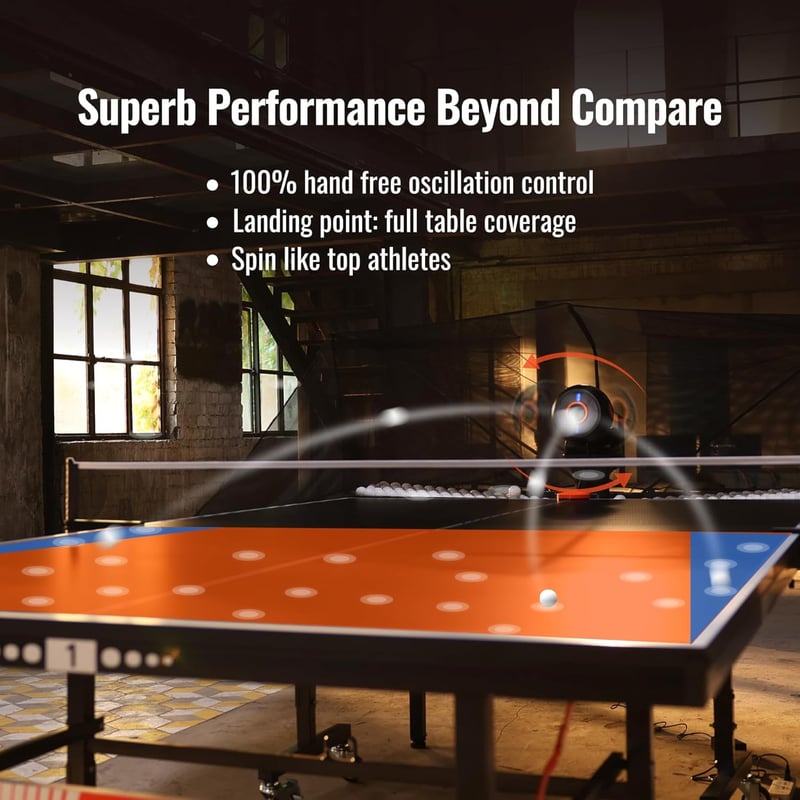 Table Tennis Robot with Net and App Control, Programmable Drills