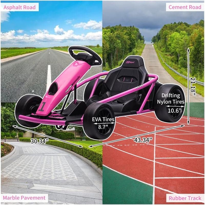 Electric Go-Kart for Kids 8+, 24V Battery, 8MPH Racing Toy