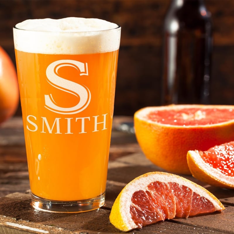 Custom Engraved Monogram Beer Glass – 16 oz Personalized Gift