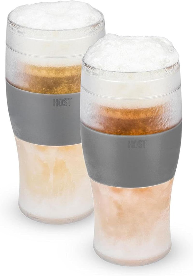 Freezable Beer Glasses for Men, Insulated Pint Set, Gray, 16 oz (Set of 2)