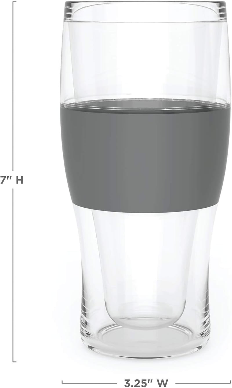 Freezable Beer Glasses for Men, Insulated Pint Set, Gray, 16 oz (Set of 2)