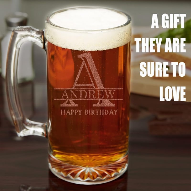 Father's Day Personalized 25oz Etched Beer Mug for Men