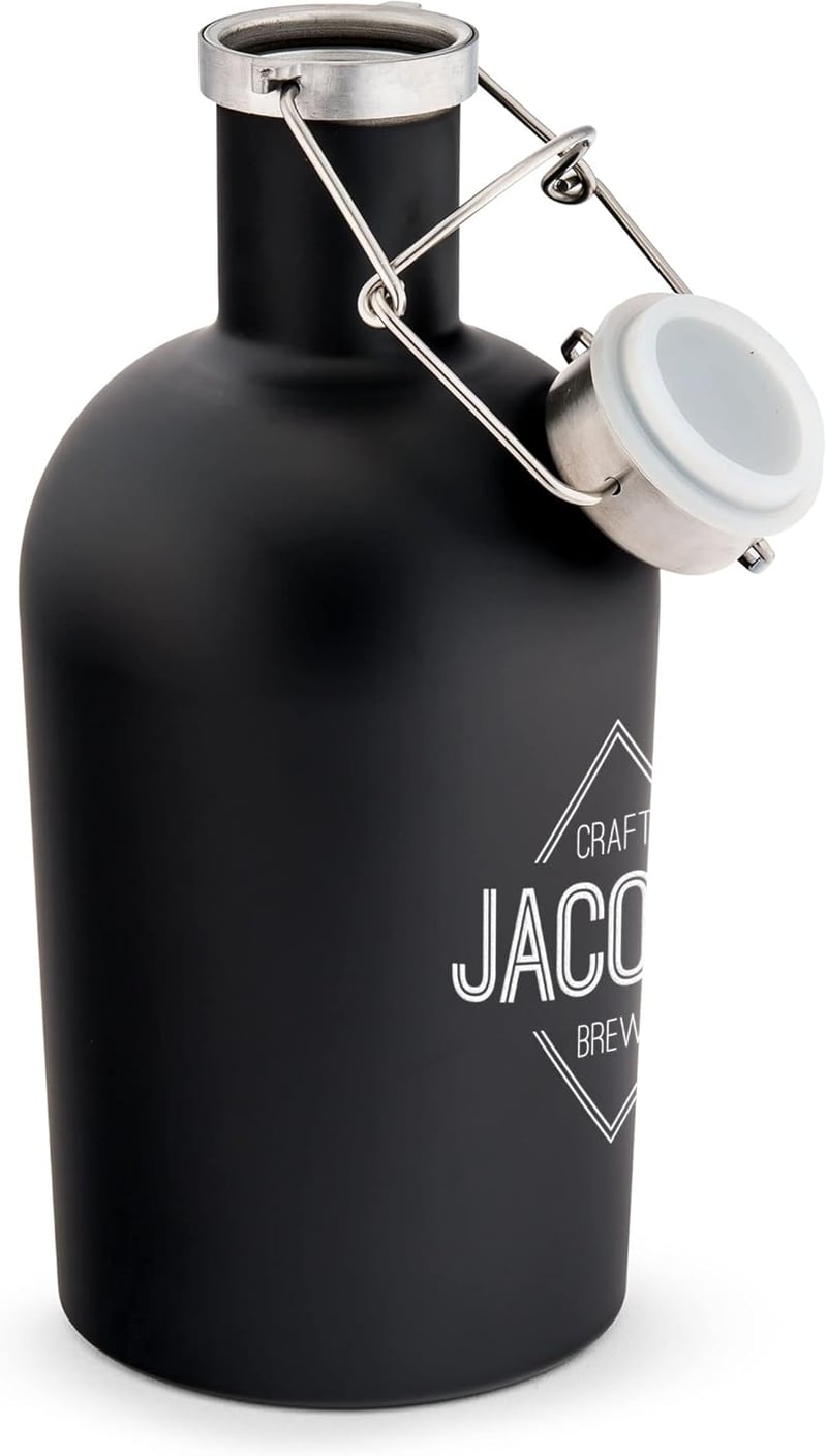 Personalized Black Stainless Steel Beer Growler with Diamond Emblem