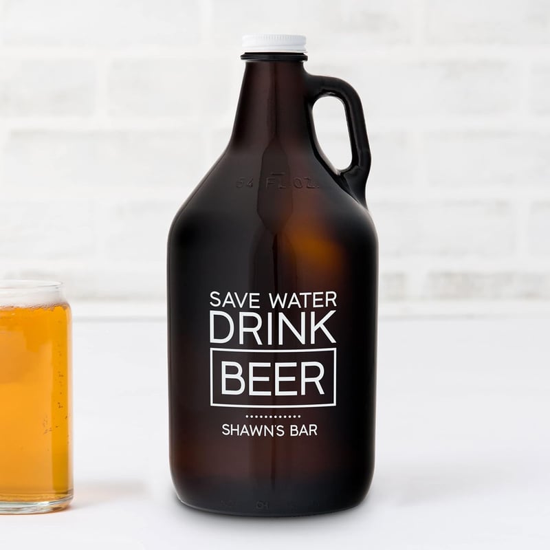 Personalized Amber Glass Beer Growler – Wedding Gift