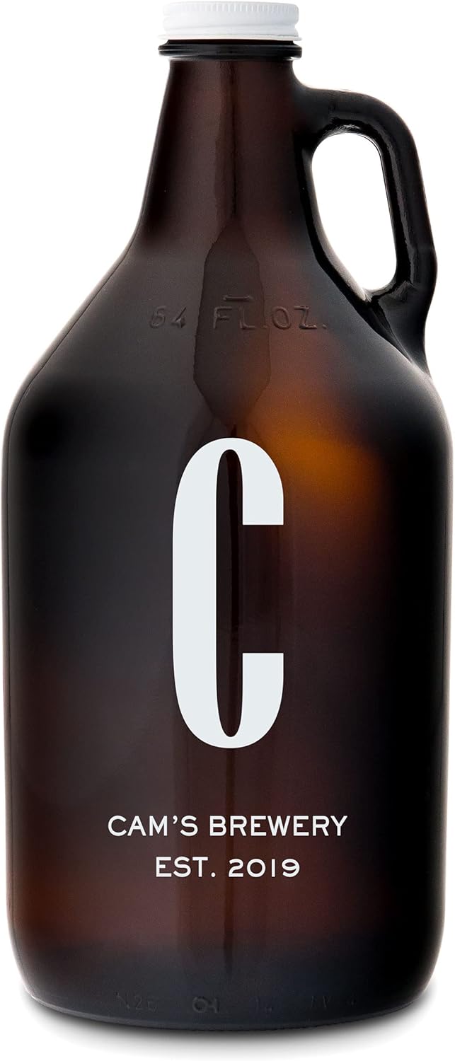 Custom Amber Glass Beer Growler - Monogram Print