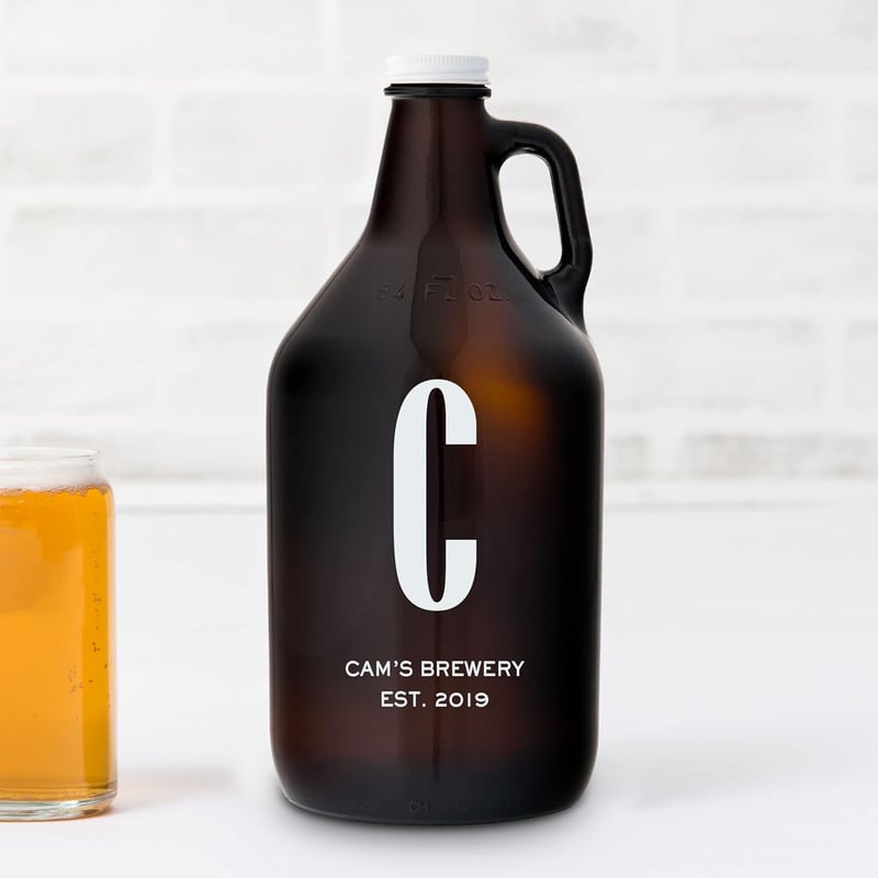 Custom Amber Glass Beer Growler - Monogram Print