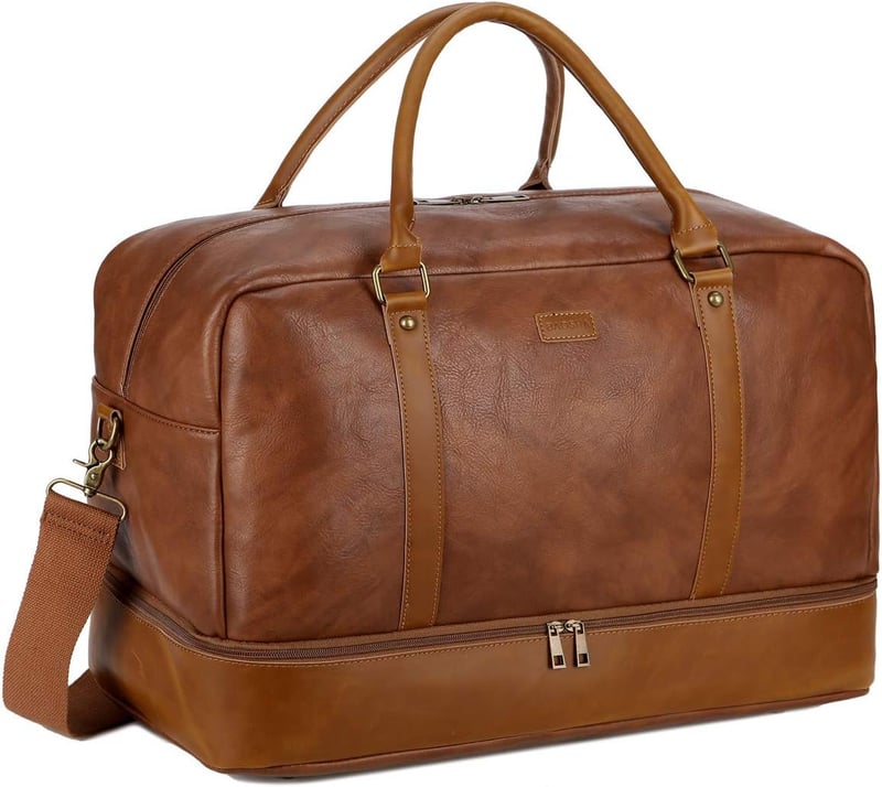 Vegan Leather Weekender Bag with Shoe Compartment