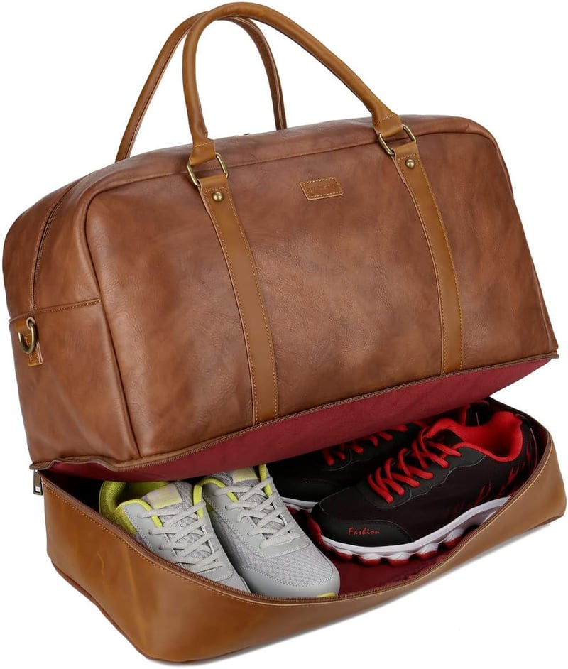 Vegan Leather Weekender Bag with Shoe Compartment