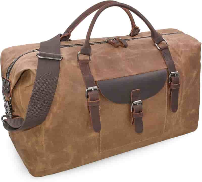 Travel Duffel Bag - Waterproof Canvas & Leather Weekender