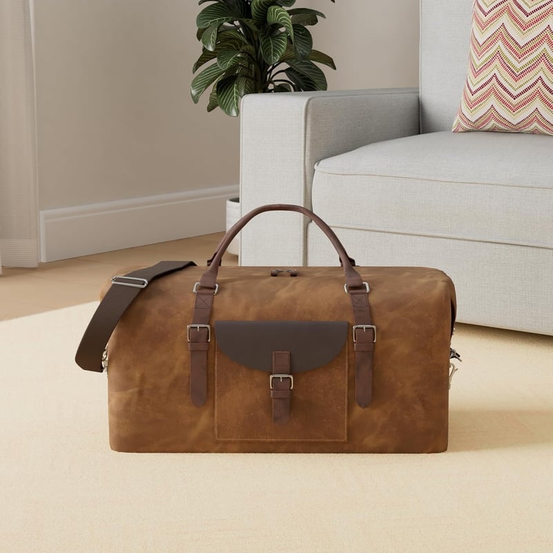 Travel Duffel Bag - Waterproof Canvas & Leather Weekender