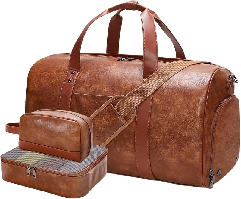 Weekend Travel Set: Faux Leather Duffle with Shoe Compartment