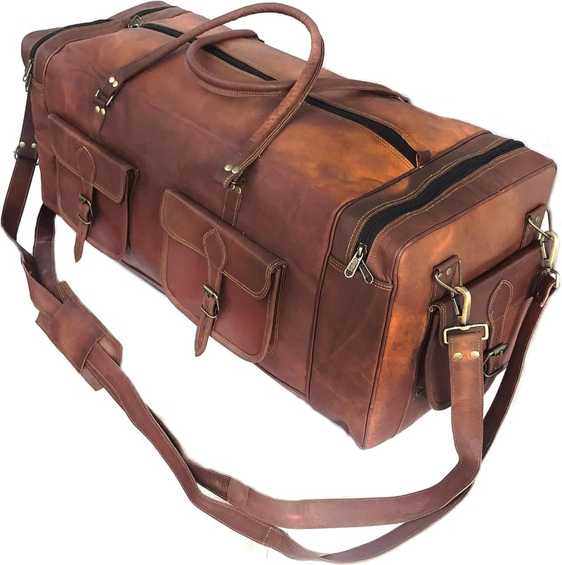 Vintage Brown Leather Duffel Bag - Handmade Travel & Gym Carry-All