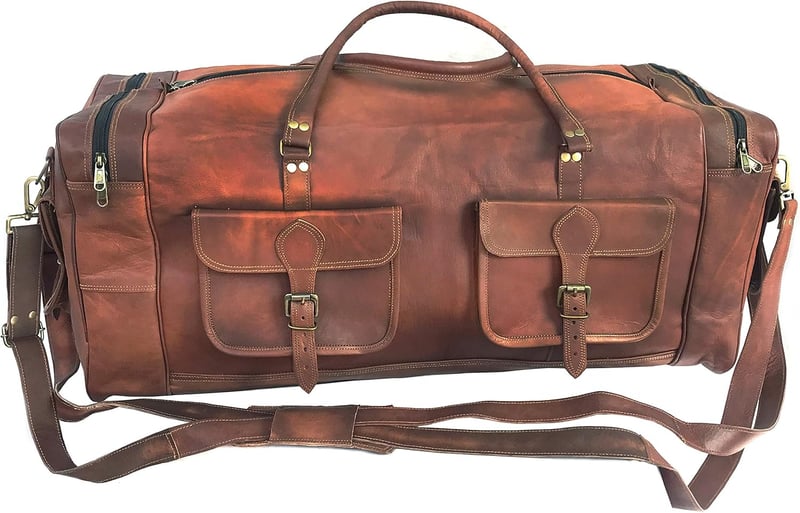 Vintage Brown Leather Duffel Bag - Handmade Travel & Gym Carry-All