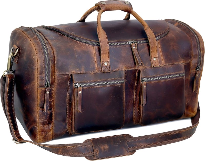 Vintage Leather Duffel Bag, 24