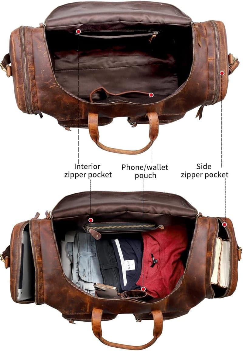 Vintage Leather Duffel Bag, 24