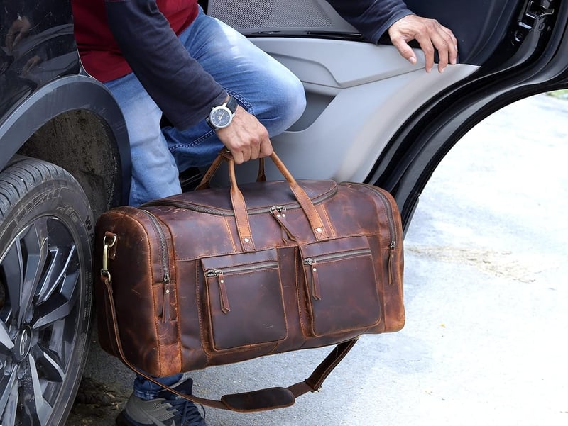 Vintage Leather Duffel Bag, 28